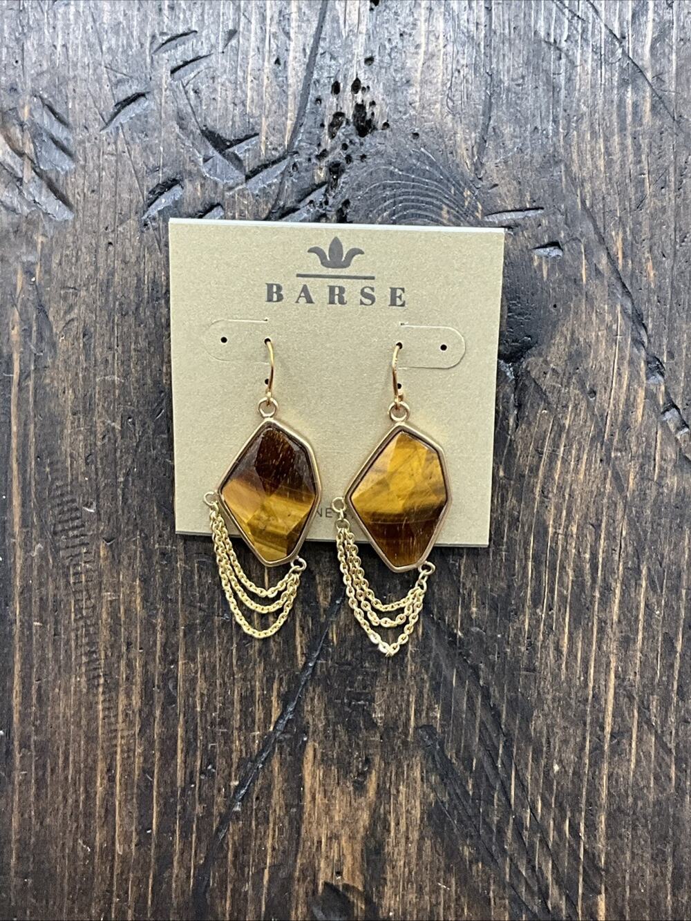 Barse Clamor Earrings- Tigers Eye- Bronze- NWT